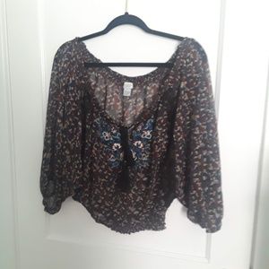 Sheer Boho Off The Shoulder Crop Top Size L